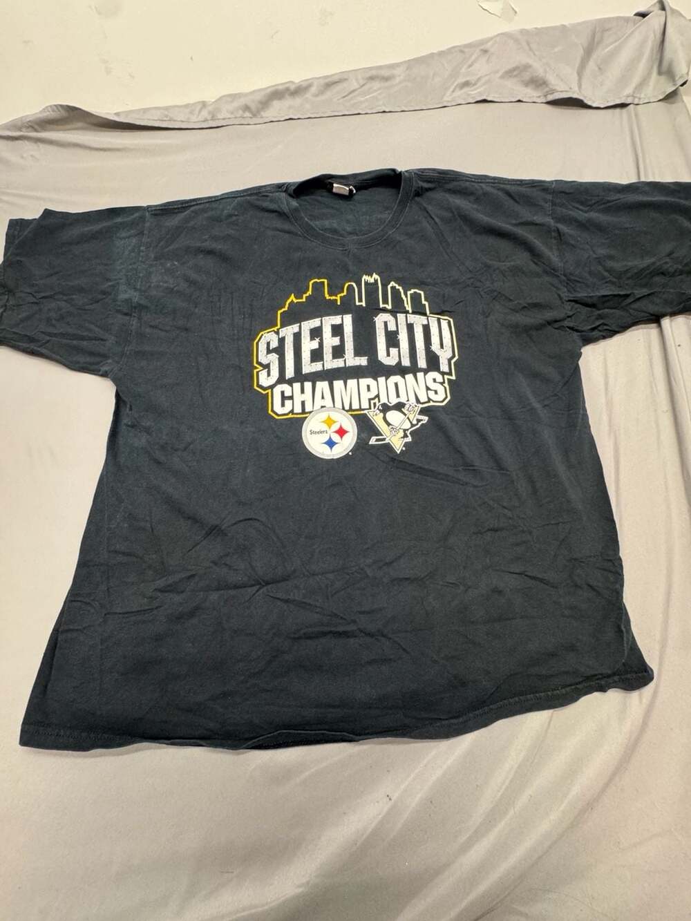 Reebok Steel City Champions T-Shirt Size 2X Black Pittsburgh Steelers Penguins
